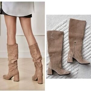 Stuart Weitzman Flareblock 85 Slouch Knee High Boots Tan Brown Suede US 10 $795